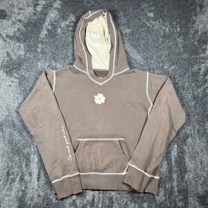 Life is Good Womens L Cropped Hoodie Brown Daisy Graphic Spread Good Vibes